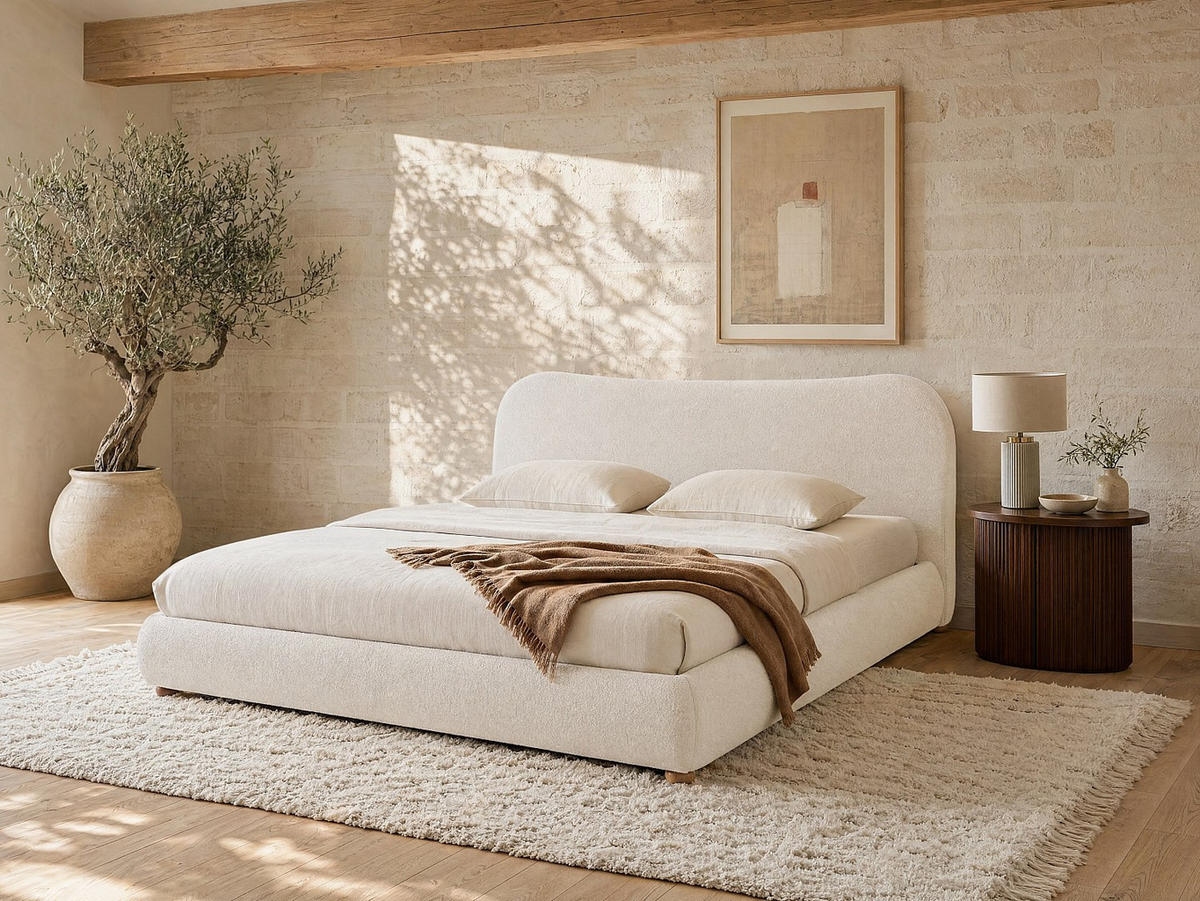 BETT mit Bettkasten - 2 Personen - Stoff - Weiß - Weiß, Textil (180/200cm) - Vente-Unique