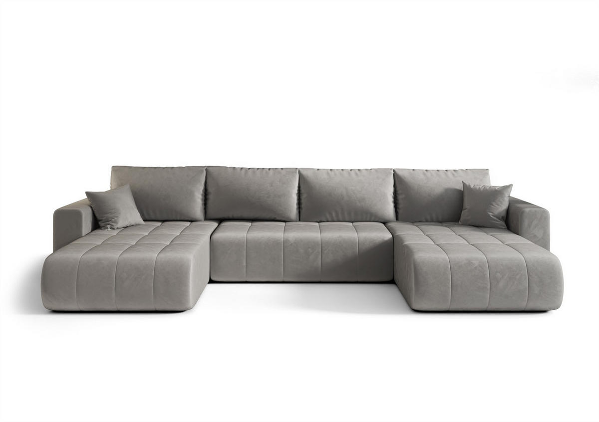 WOHNLANDSCHAFT Camila In Monolith - Hellgrau, Holzwerkstoff/Textil (384/85/175cm) - Fun Möbel