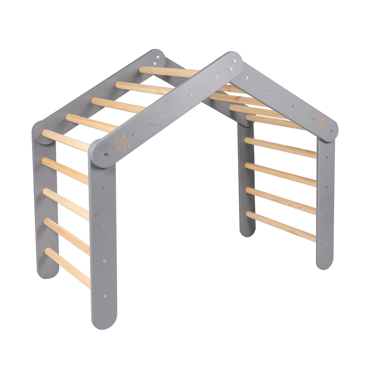 KLETTERDREIECK Großes Haus für Kinder mit Rosa Dach, Zarter Stoff, Montessori, Grau - Rosa/Grau, Holz (112/94/61cm) - MeowBaby