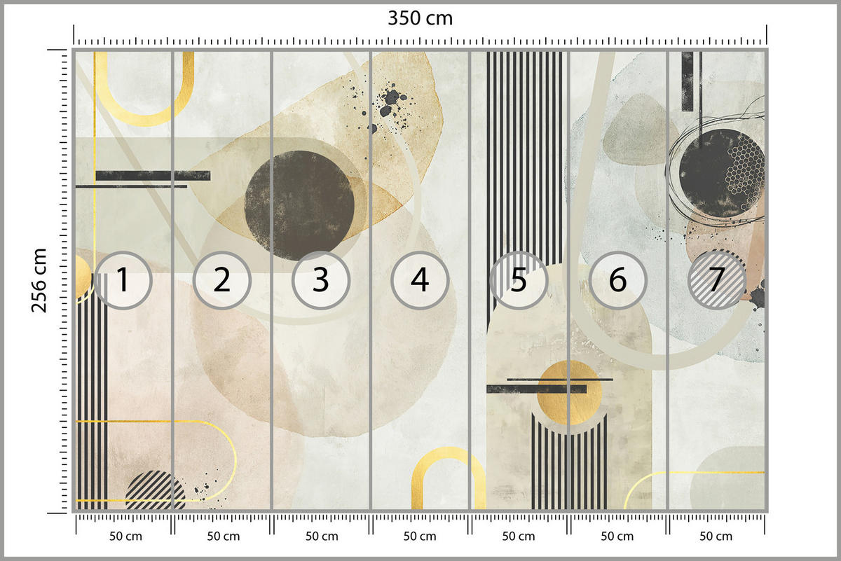 FOTOTAPETE für Wohnzimmer Geometrische Kreise Streifen Glamour 350x256 - Gelb/Beige, Papier (350/256cm) - Muralo