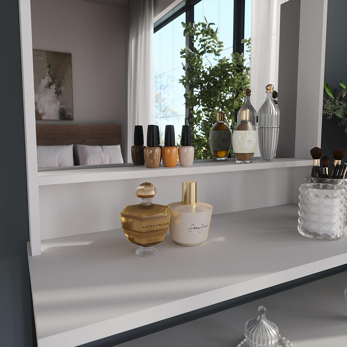 STĚNOVÉ ZRCADLO Sherry Bílá - bílá, kompozitní dřevo (80/65/10cm) - Vicco