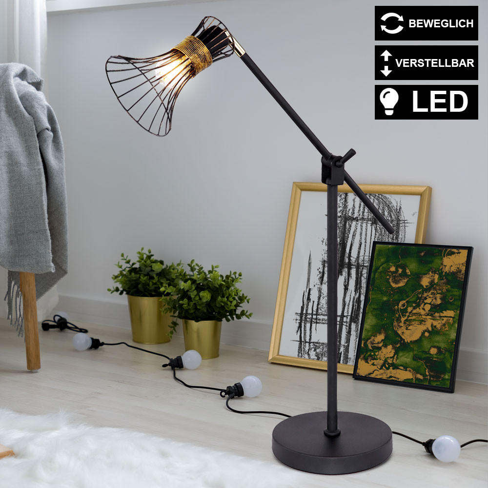 LED TISCHLEUCHTE PURRA Schwarz Gold - Schwarz, Metall (49/18/52cm)