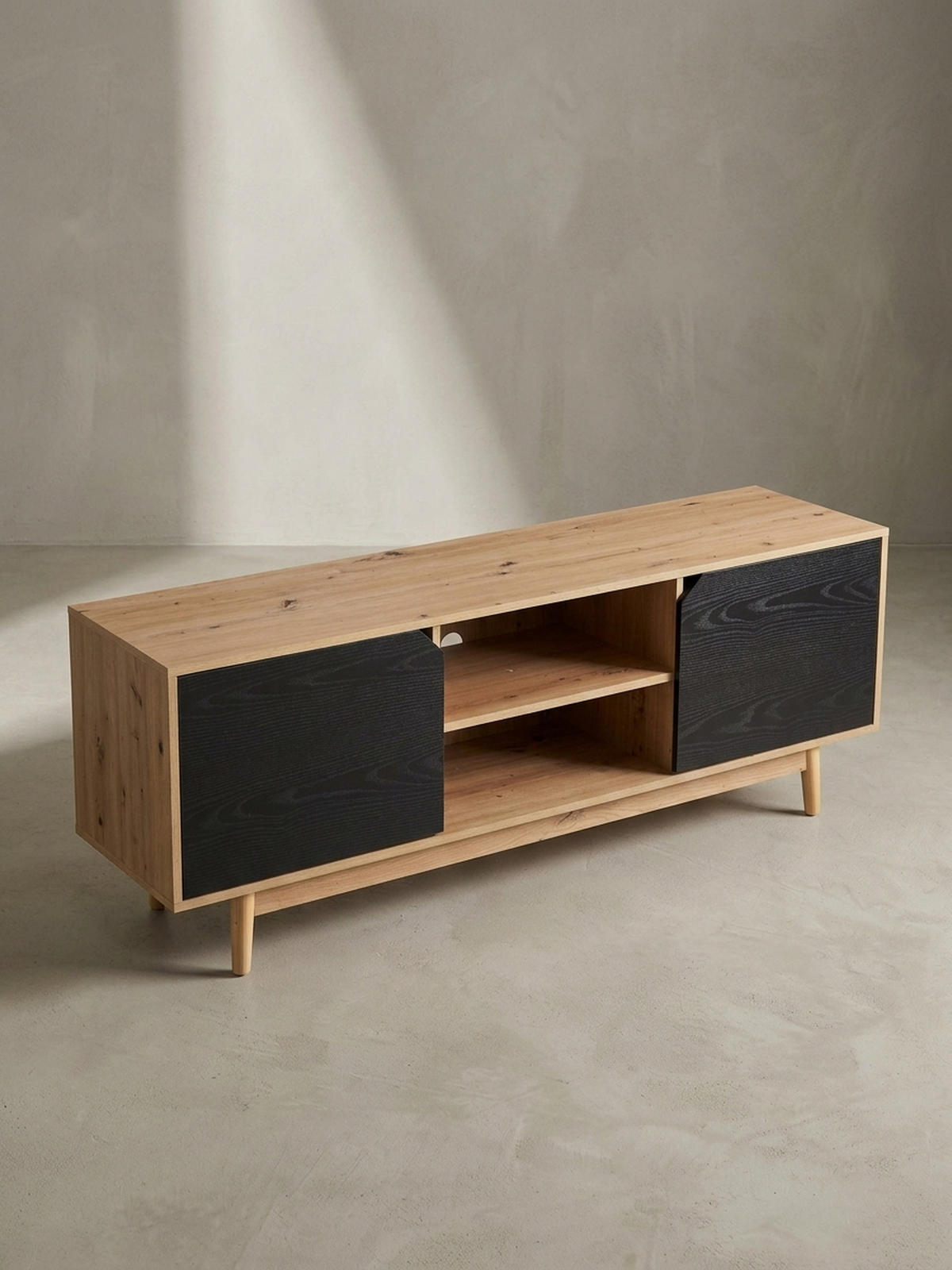 TV-LOWBOARD mit Eiche-Dekor, 2 Türen, modern, Braun-Schwarz 150x40x55 cm - Eichefarben/Braun, Holz (150/55/40cm) - KADIMA DESIGN