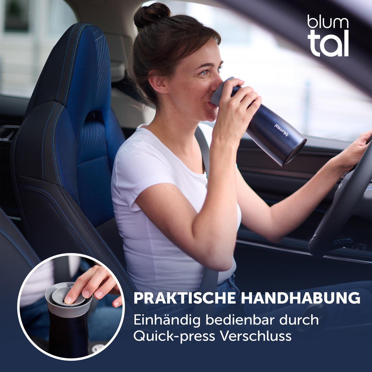THERMOBECHER 380 ml - Kaffeebecher to go aus Edelstahl - auslaufsicherer Isolierbecher kalt/heiß - 360° Trinköffnung - Dunkelblau - Dunkelblau, Metall (0.38L) - Blumtal