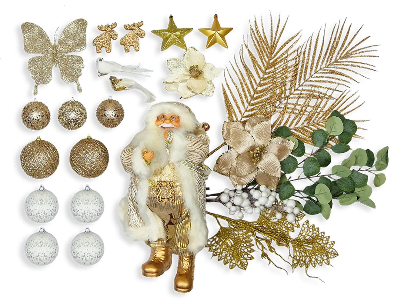 LAALU CHRISTBAUMKUGEL-SET 106 Stück in Box CHAMPAGNE für Weihnachtsbaum 120-210 cm - Champagner/Goldfarben, Kunststoff/Textil (55/50/75cm) - LAALU
