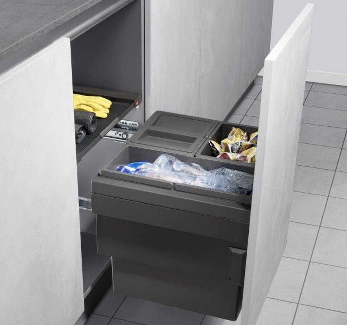 EINBAUMÜLLEIMER Hailo Cargo Küche Schrank 50cm Frontauszug selbstschließend - Grau, Kunststoff (46.8/42.4/40.5cm) - Hailo