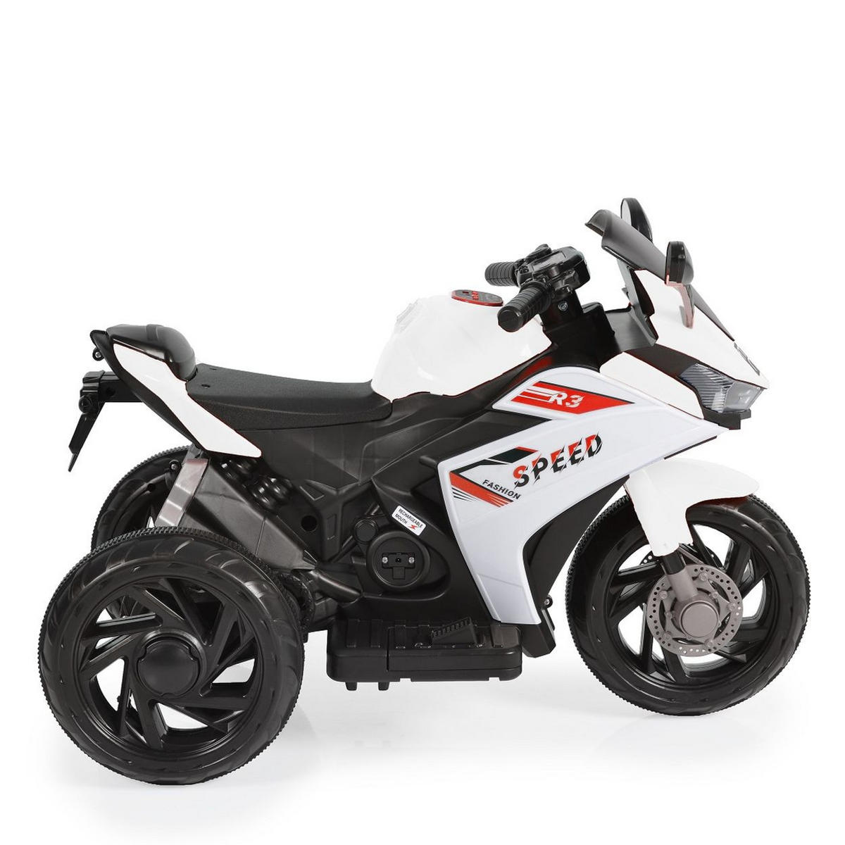 ELEKTROMOTORRAD Hurricane weiß drei Räder, Musikfunktion, Rückwärtsgang - Schwarz, Kunststoff (82/45/55cm) - Moni