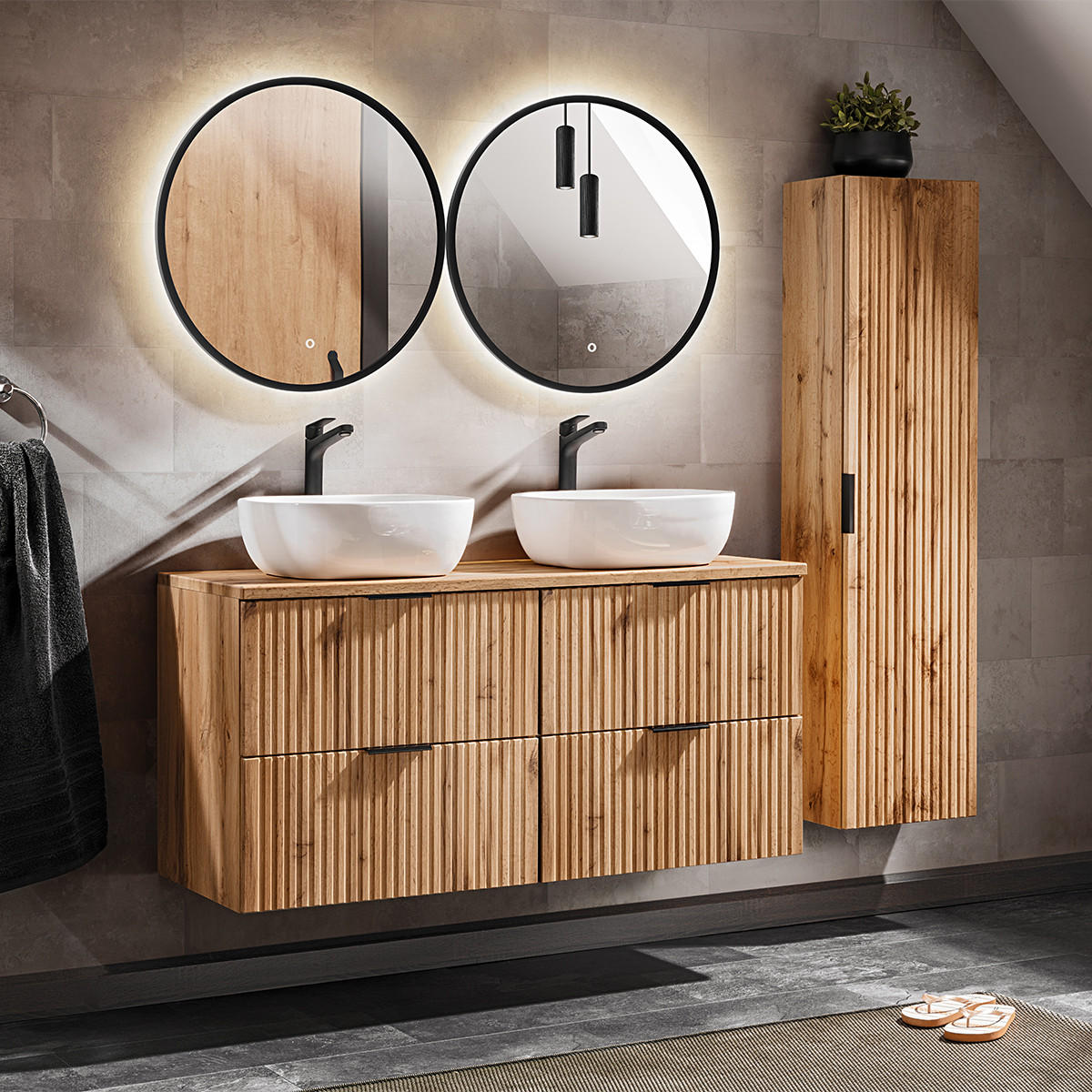 KOUPELNOVÝ NÁBYTEK 120.8cm Adriel 2er-Set Dubové dřevo - hnědá, kompozitní dřevo (120.8/59/46cm) - Petits-meubles