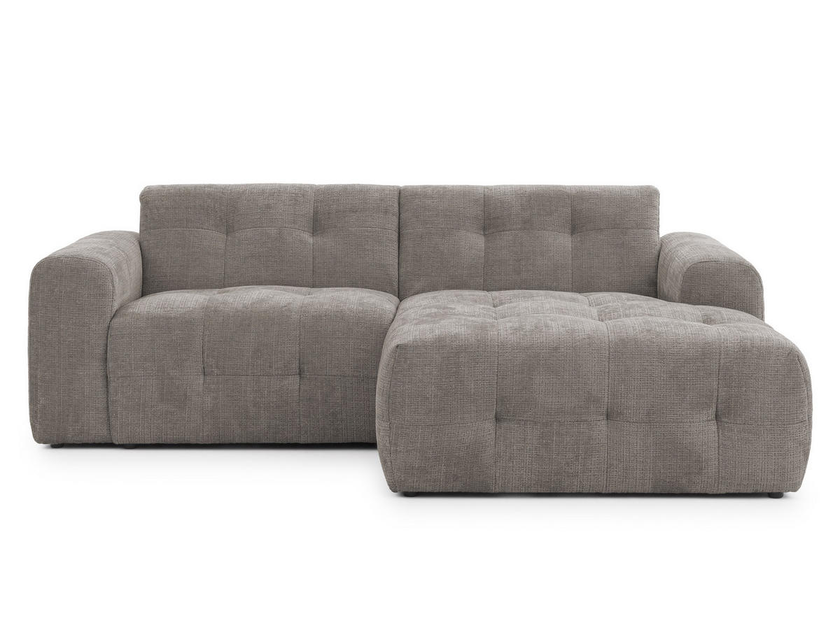 ECKSOFA Kozy im Bumpy-Design mit fester Rückenlehne aus weichem Taupe Chenille-Stoff - Ottomane rechts - Taupe/Schwarz, Holz/Kunststoff (234/161cm) - S-Style Möbel