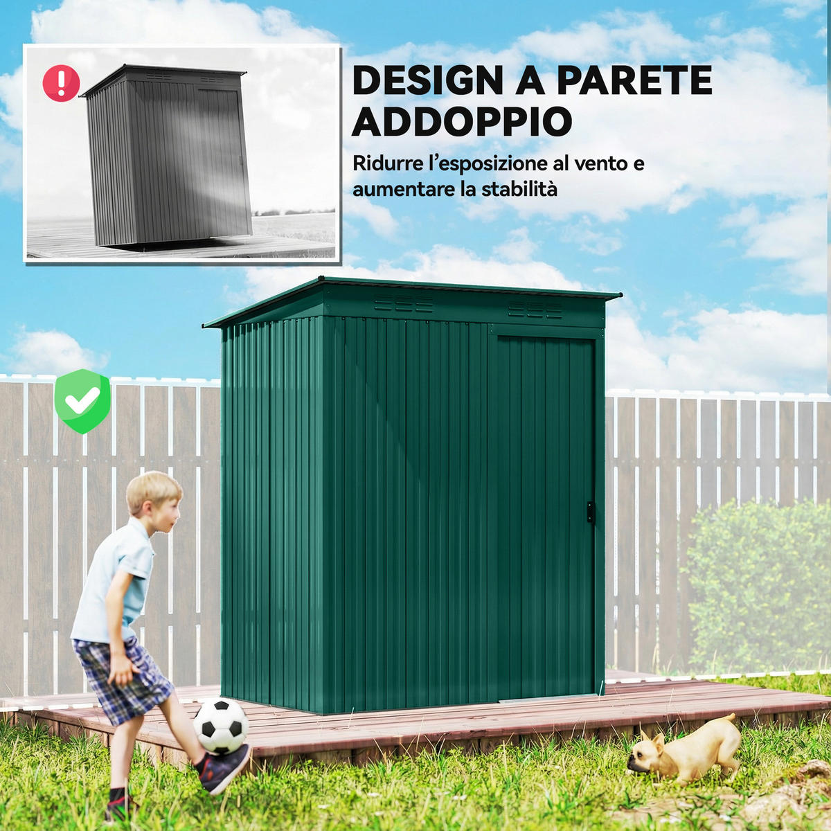GARTENHAUS mit Belüftung und Schiebetür 159 x 106 x 181 cm ,grün - Grün, Metall (106/181/159cm) - Vallsero