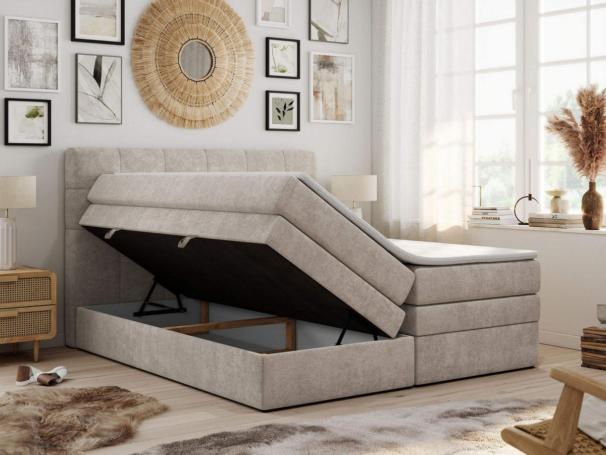 BOXSPRINGBETT LUKA KING 120/200 Beige Struktur - H3 - Beige, Holz/Textil (120/200cm) - MKS