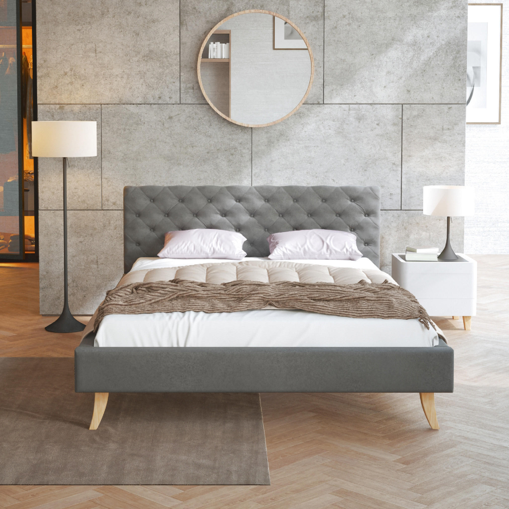 POLSTERBETT ZUZA graphit - Birkefarben/Graphitfarben, Holzwerkstoff/Metall (120/200cm) - FDM