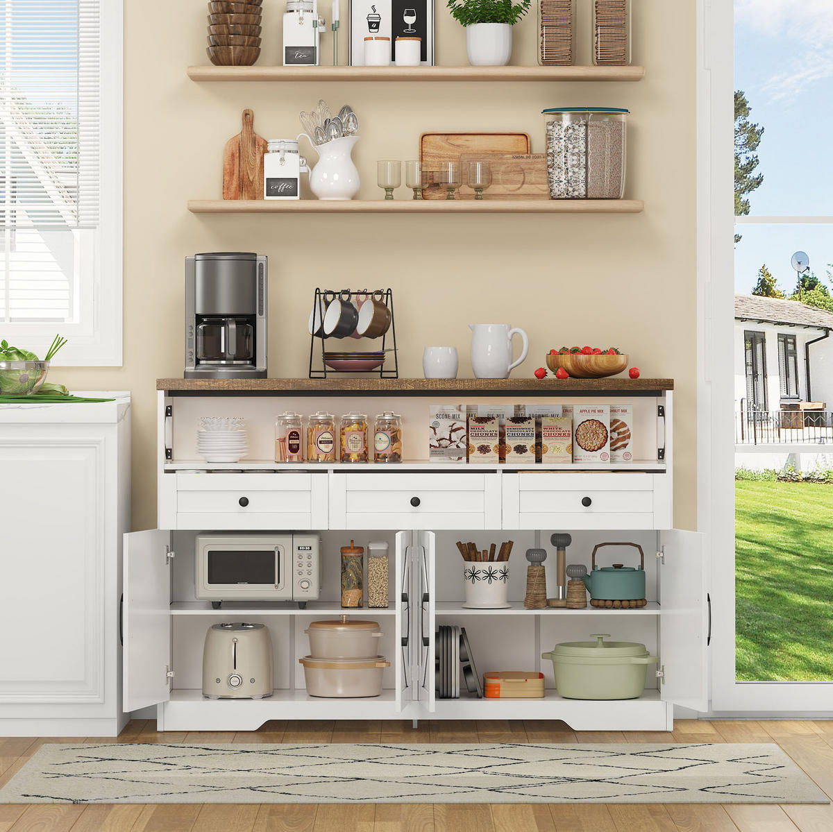 BUFFET-ANRICHTE mit Stauraum 140 x 35 x 95 cm MDF Brown/White - Braun, Holzwerkstoff (35/95/140cm) - Meubliv