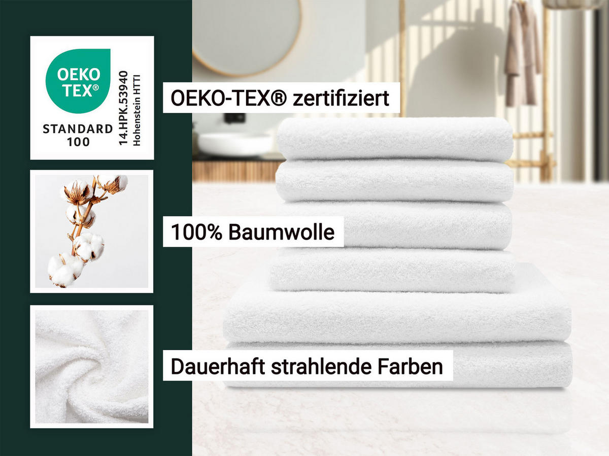 HANDTÜCHER SET, 6er-Set, 50x100 cm + 70x140 cm, 100% Baumwolle, Weiß - Weiß, Textil (50/100cm) - Zollner