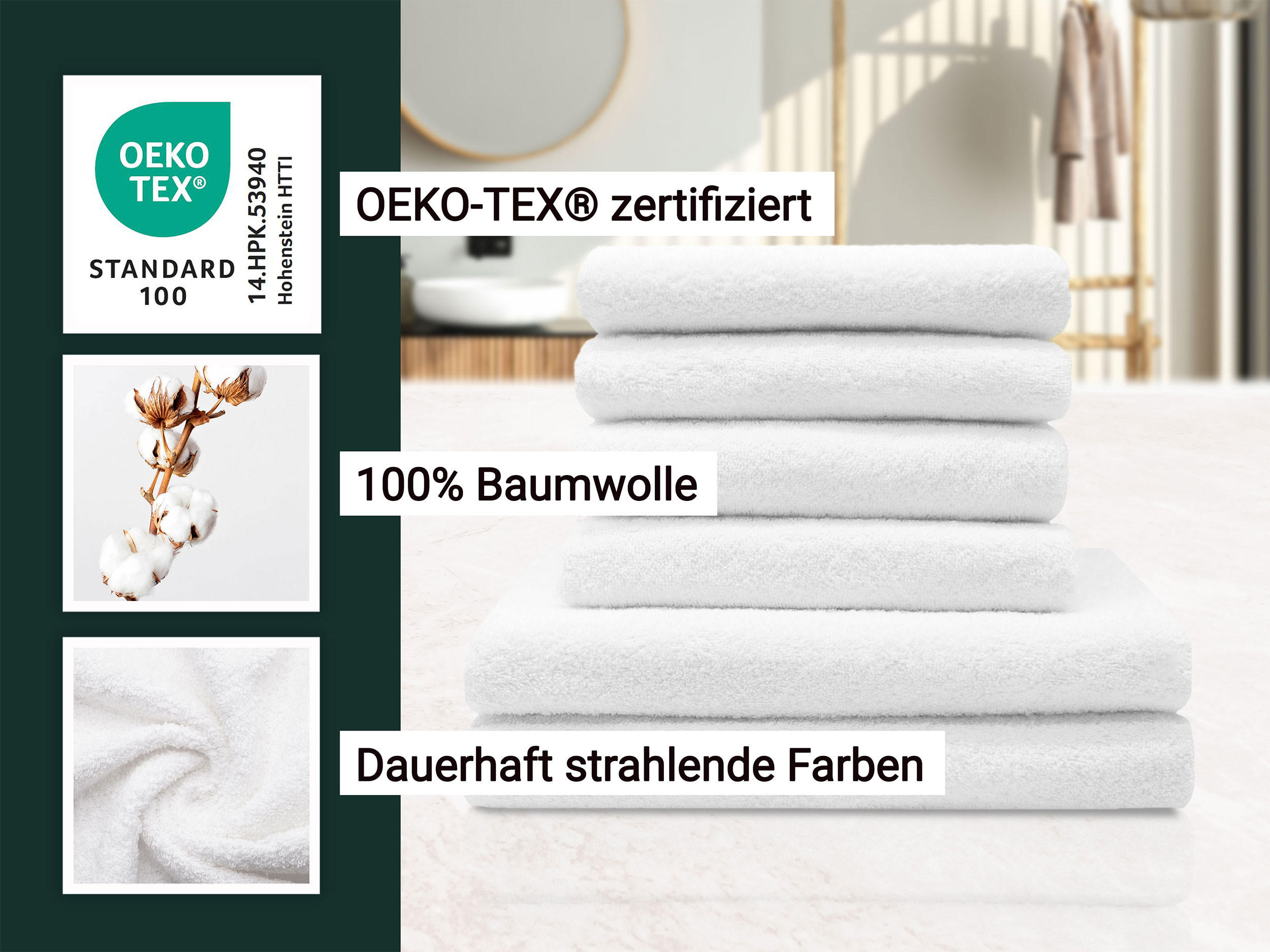 Thumbnail - Zollner Handtücher, Weiß, Textil, 50x100 cm, Oeko-Tex® Standard 100, Badtextilien, Handtücher