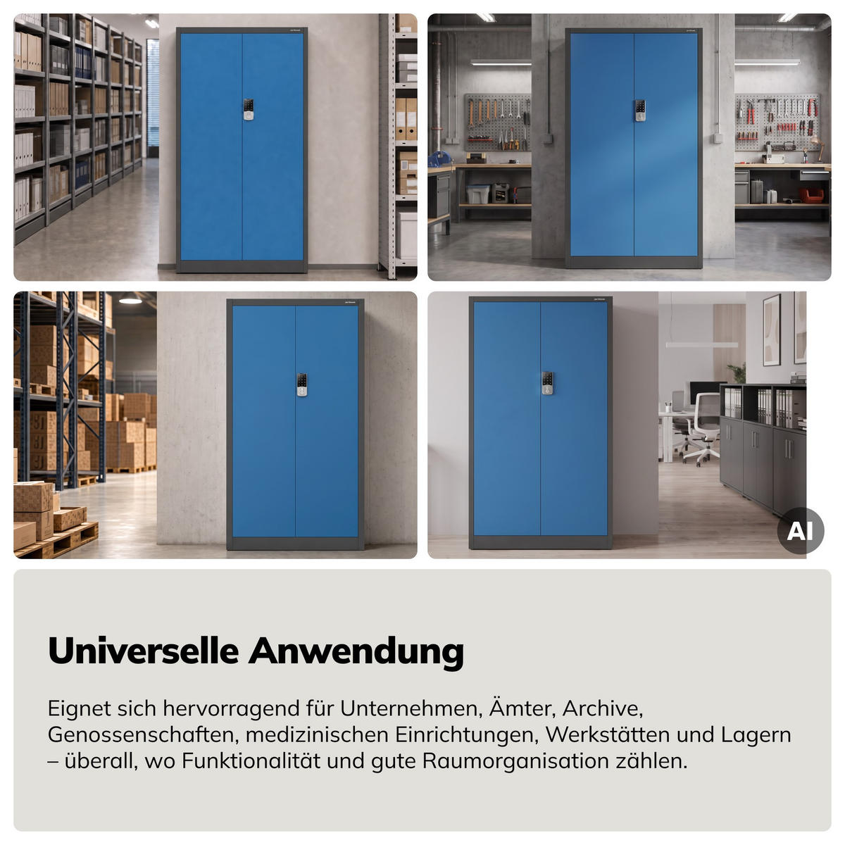 BÜROSCHRANK mit Zahlenschloss DANIEL 185x90x40 cm - Blau/Anthrazit, Metall (90/185/40cm) - Jan Nowak