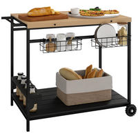 SERVIERWAGEN DE-07749 2 Etagen, 4 Flaschenhalter, Schwarz - Naturfarben, Metall (65/81/97.5cm) - ComfortXL