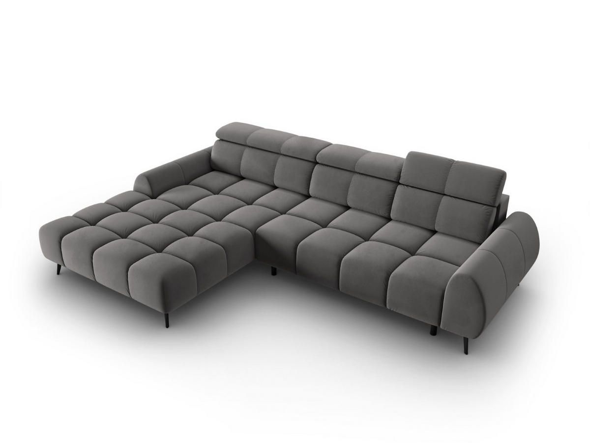 ELEKTRISCHES-ECKSOFA links Alyse aus Samt hellgrau 5 Sitzplätze - Hellgrau, Textil (188/295cm) - Micadoni
