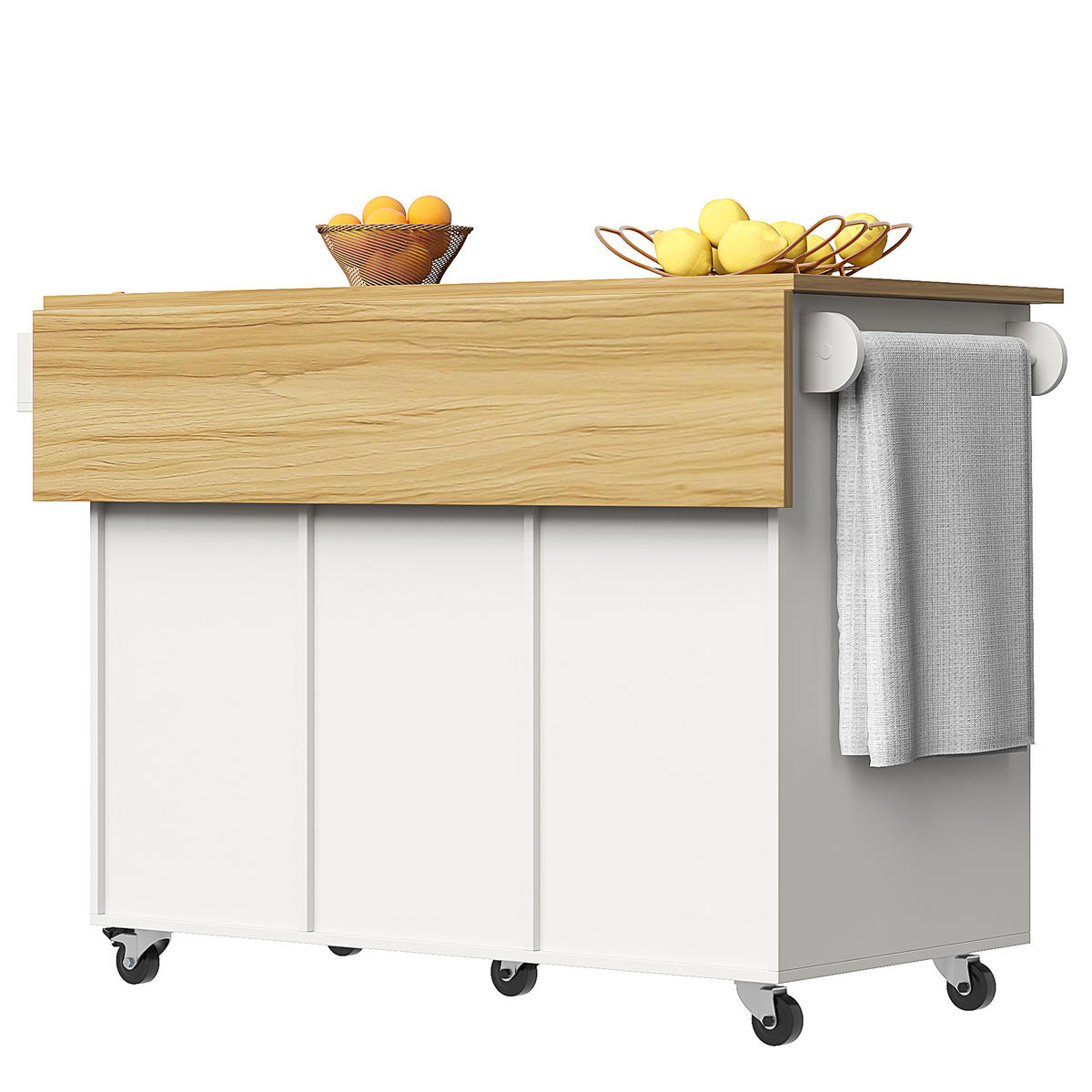 KÜCHENINSEL 104/39,5/91,5 cm weiß mit Klappplatte mit 3 Schubladen & Weinrutsche - Weiß, Holzwerkstoff (104/91.5/39.5cm) - OKWISH