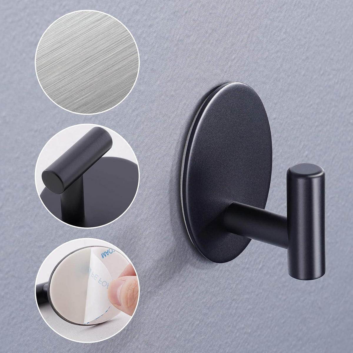 HAKEN 4-teiliges Set Selbstklebend Schwarz - Schwarz, Metall (7.8/5.4/10.8cm)