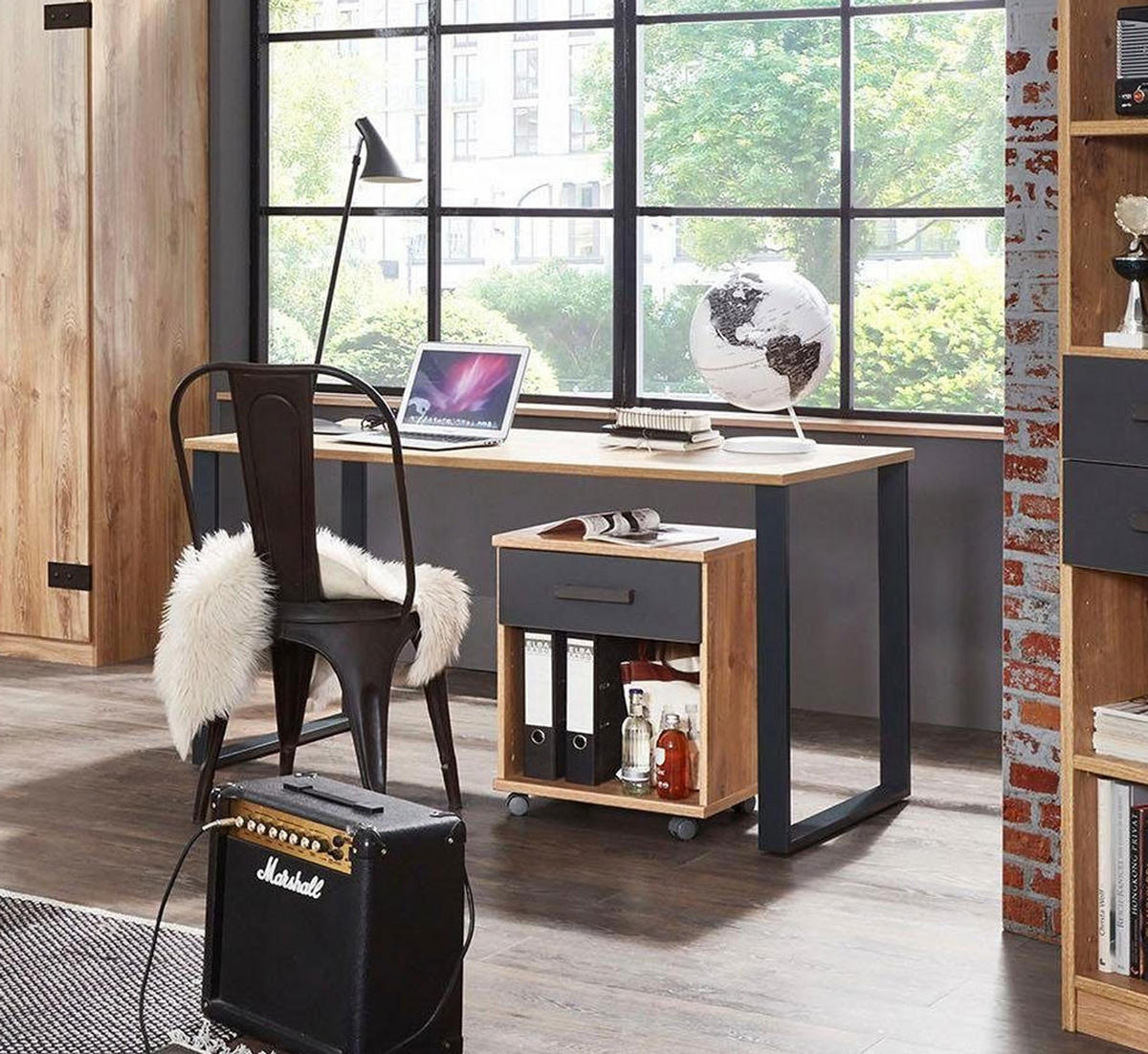 SCHREIBTISCH Liverpool Plankeneiche / graphit 140 / 70 / 74cm - Eichefarben/Graphitfarben, Holz/Holzwerkstoff (70/140/74cm) - Wimex