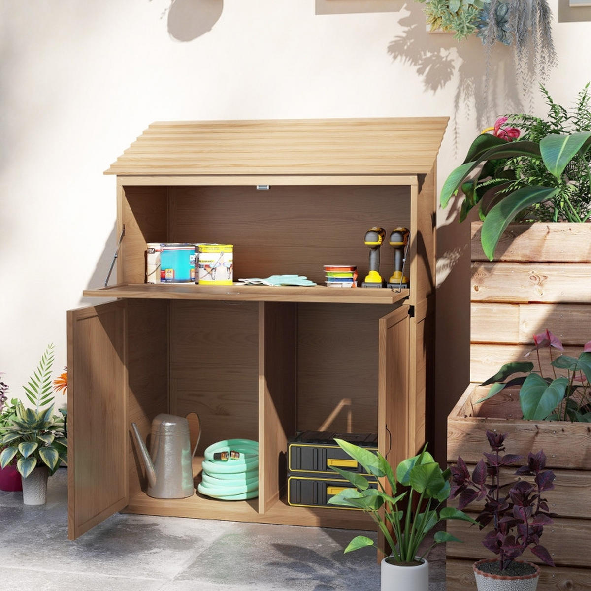 GARTENSCHRANK Klapptisch Naturholz - Braun, Holz (54/136/110cm) - ComfortXL