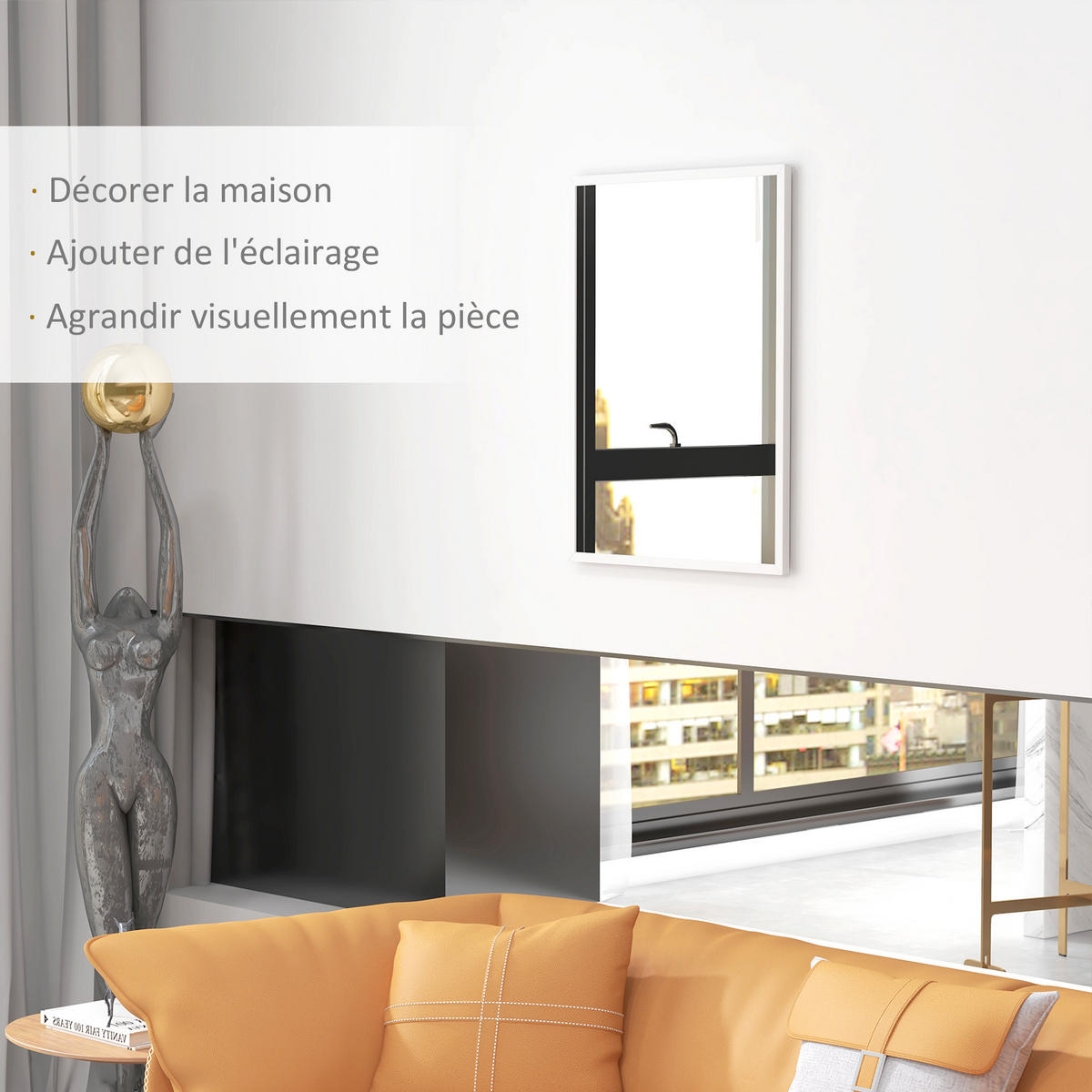 SPIEGEL DE-14262 60/80 cm mit MDF-Rahmen Weiß - Weiß, Glas (60/80/2cm) - ComfortXL