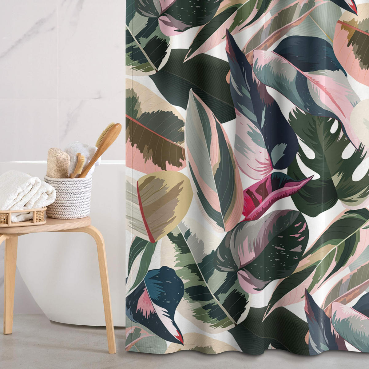 DUSCHVORHANG Pinke Tropen Muster XXL 200/180 cm - Grün, Textil (200/180cm) - Bilderwelten