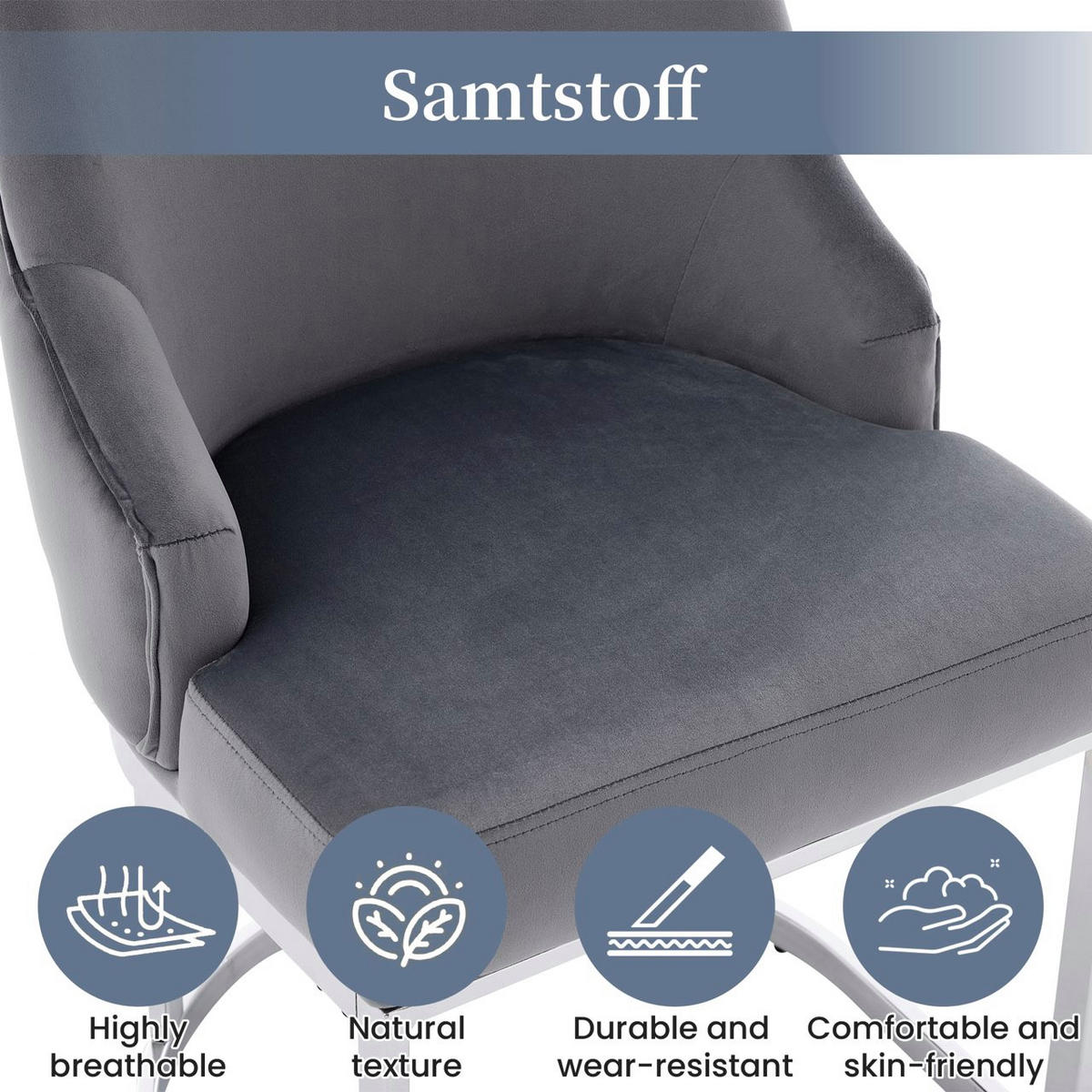 ESSZIMMERSTÜHLE 2er-Set Samt Silber Metall Grau - Silberfarben/Grau, Textil (59/89/55cm) - FLIEKS