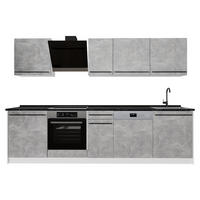 KÜCHENZEILE R-Line, Beton/Weiß, 280 cm Arbeitsplatte Anthrazit - Weiß/Grau, Holzwerkstoff (280/206.8/60cm) - Vicco