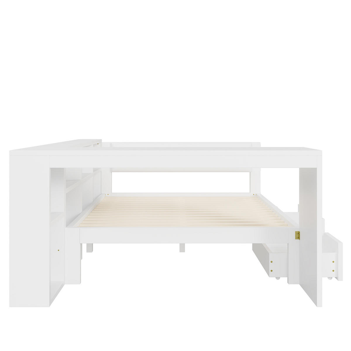 MULTIFUNKTIONSBETT 140/200 cm Weiß mit LED-Beleuchtung Ladestation Stauraum und gepolstertem Kopfteil - Weiß, Holzwerkstoff (140/200cm) - OKWISH