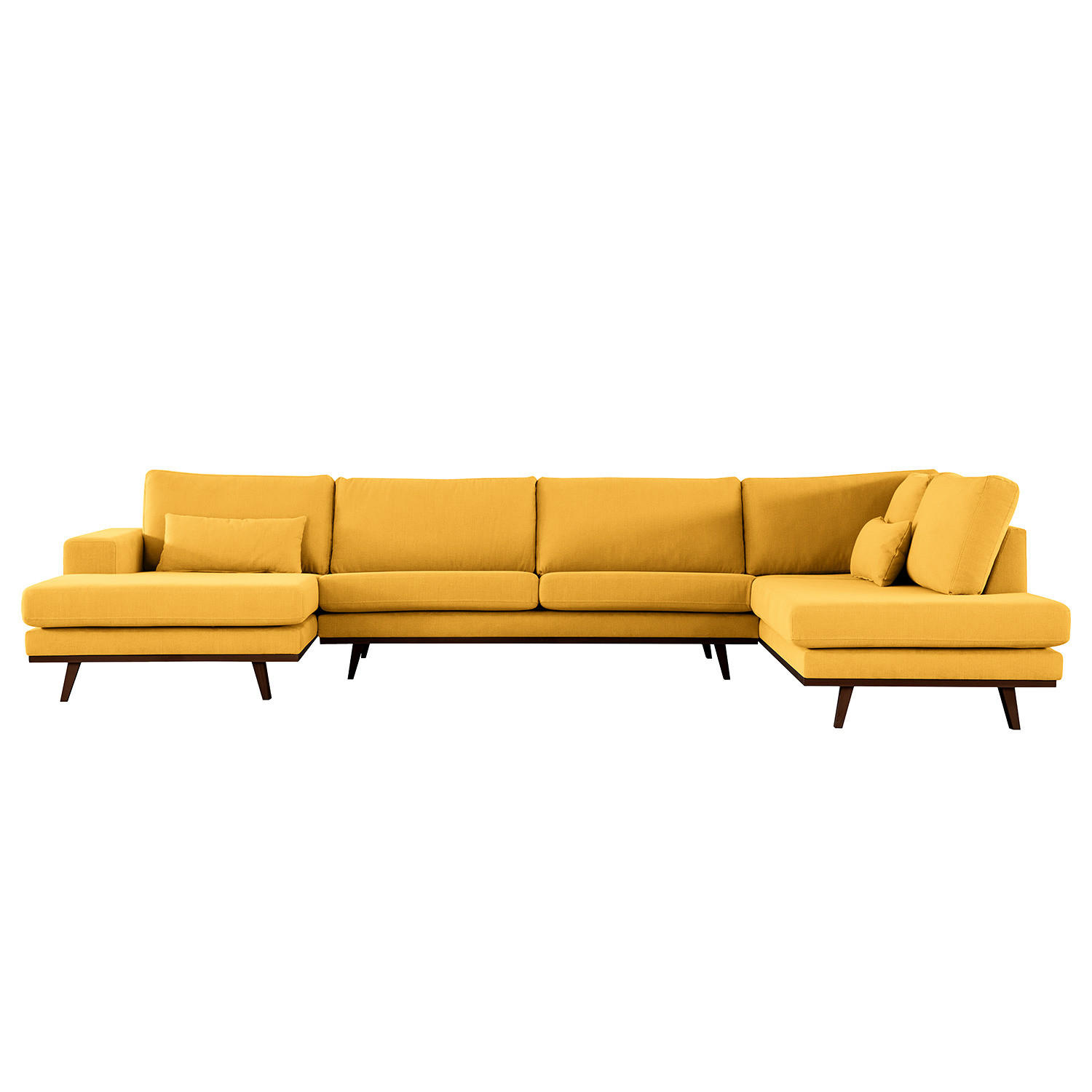 WOHNLANDSCHAFT mit Longchair - Gelb/Buchefarben, Textil (371/81/219cm) - home24