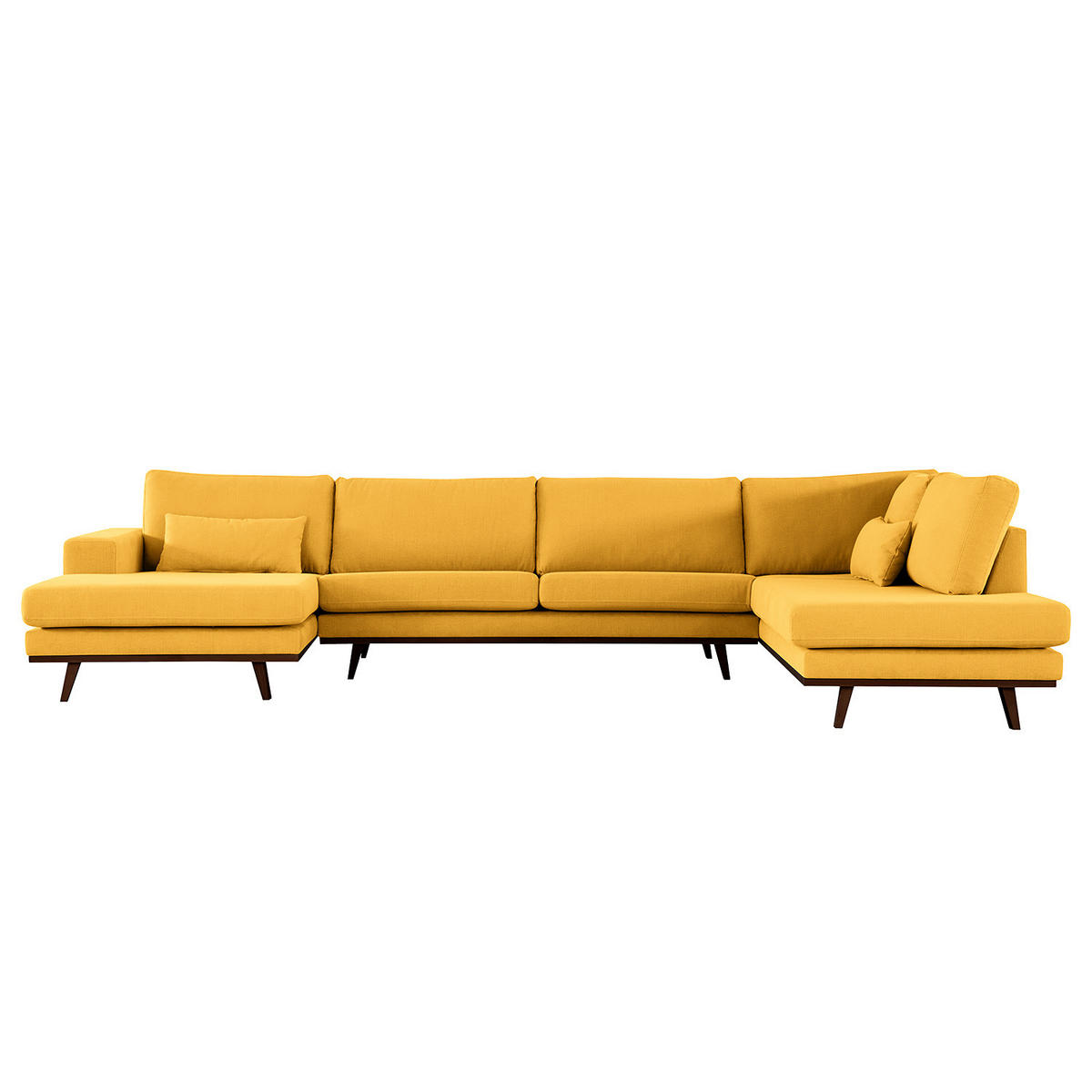 WOHNLANDSCHAFT mit Longchair - Gelb/Buchefarben, Textil (371/81/219cm) - home24