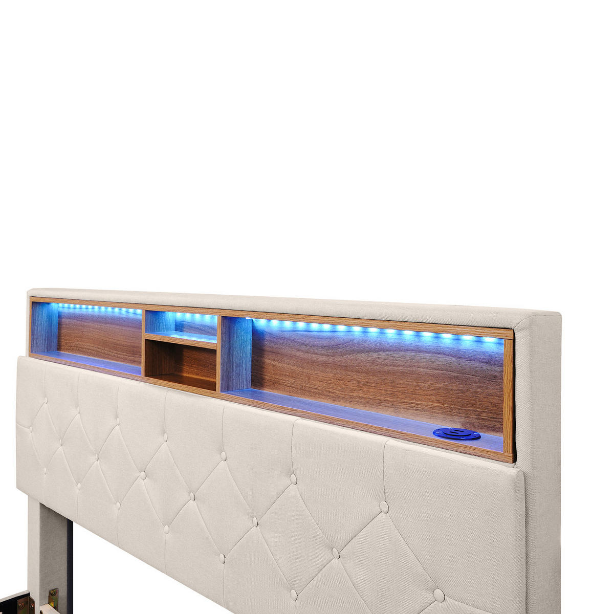 POLSTERBETT 140/200 cm in Beige mit LED-Beleuchtung - Grau, Holz/Textil (140/200cm) - KOMHTOM