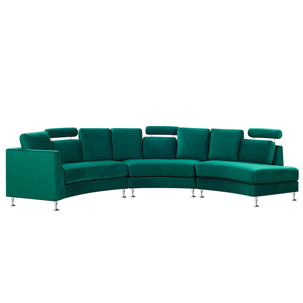 7-SITZER-SOFA mit Ottomane Samtstoff Dunkelgrün Rotunde - Dunkelgrün, Textil (448/76/236cm) - Beliani