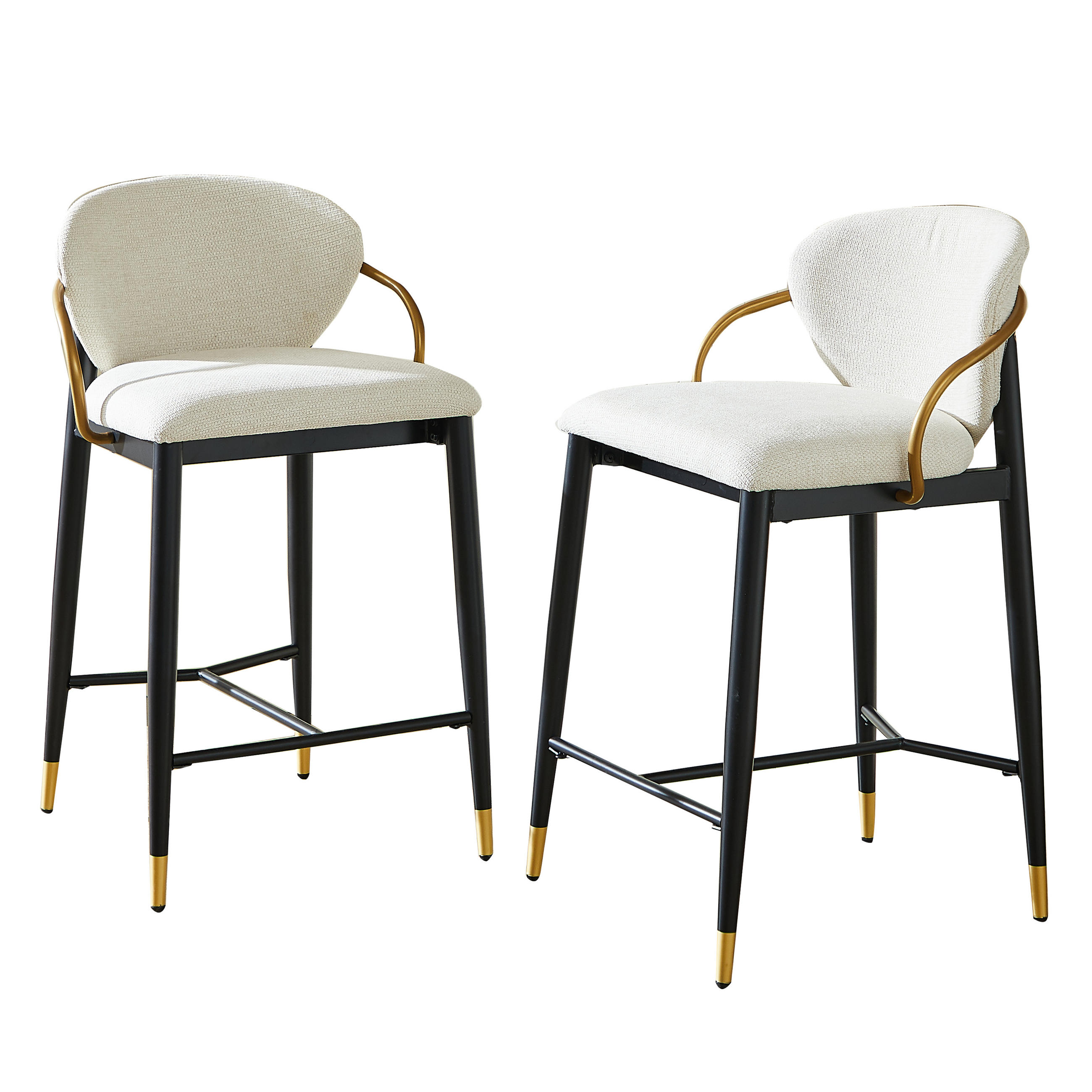BARHOCKER 2ER-SET aus Chenille in Beige, Schwarz und Gold, mit Rückenlehne und Höhenausgleich - Beige, Textil (52/87/57cm) - Urban Meuble