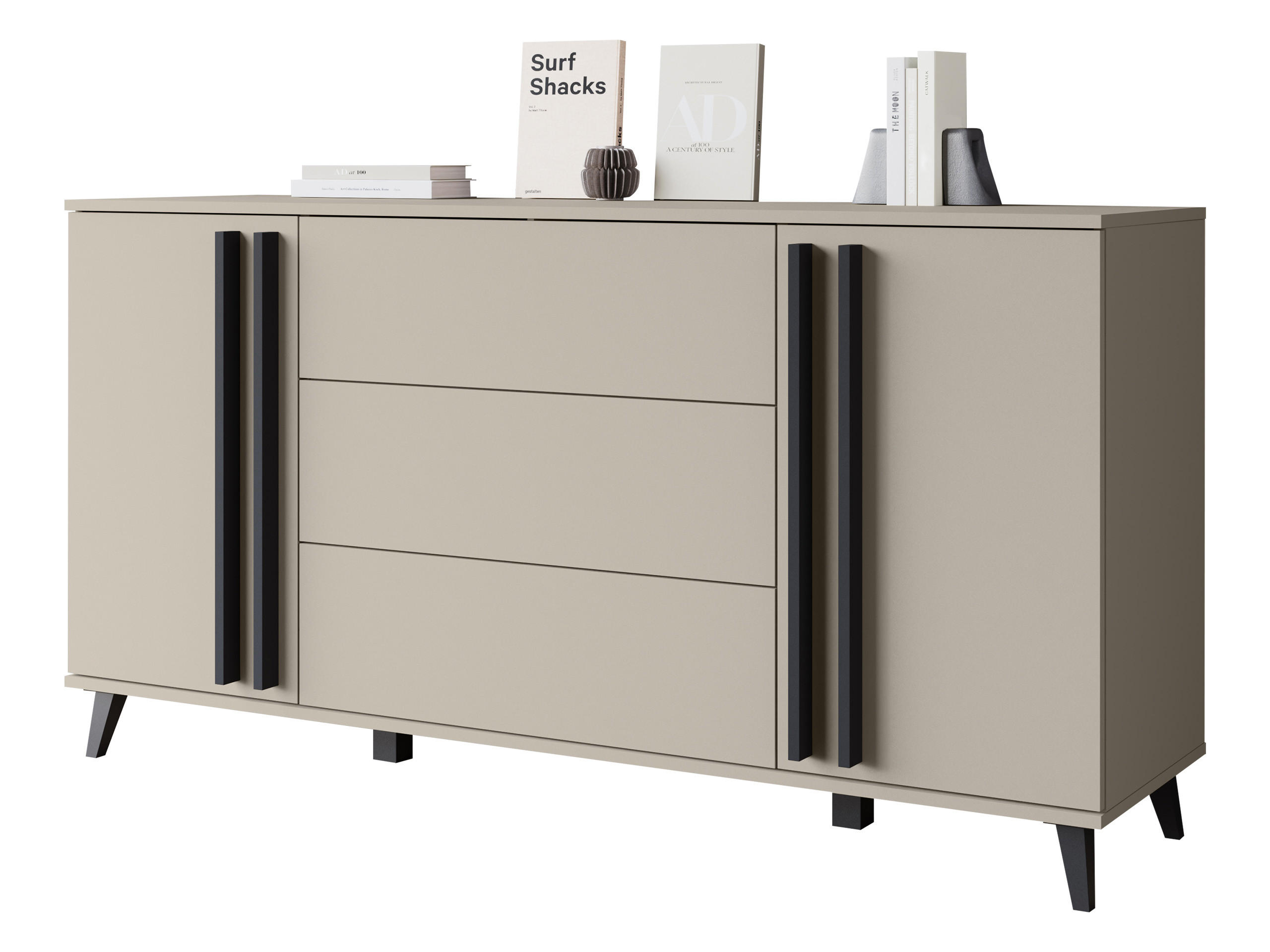 SIDEBOARD Helsinki 150 - Beige/Schwarz, Holzwerkstoff/Kunststoff (150/78/40cm) - MIRJAN24