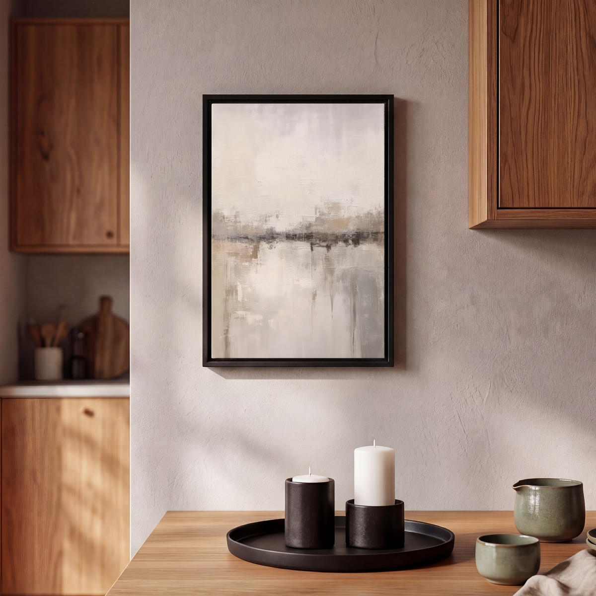 LEINWAND Bilder mit Rahmen - Moderne Kunst - Abstrakt - Beige - 20x30 - Beige, Textil (20/30cm) - MuchoWow