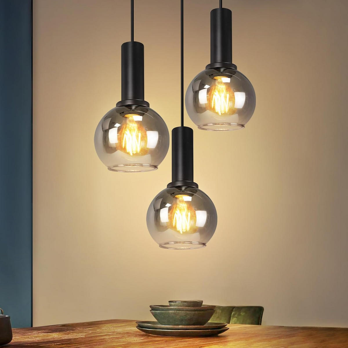 HÄNGELEUCHTE Vossq 22/13/145 cm - Schwarz, Glas/Metall (22/13/145cm) - ZMH