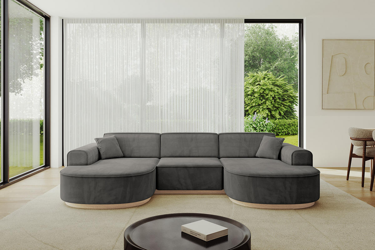 WOHNLANDSCHAFT MARI-U1-v1 - 303x171x83 cm Dunkelgrau Velours - Dunkelgrau, Holzwerkstoff/Textil (303/83/171cm) - ALTDECOR