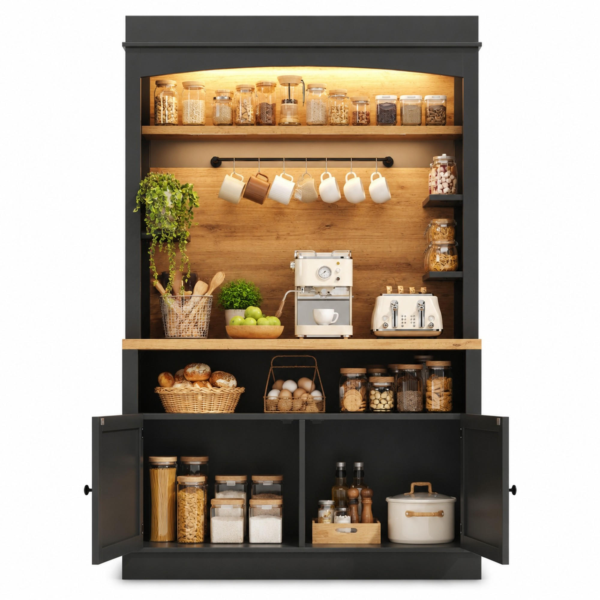 KÜCHENSCHRANK mit LED 107x43x184 cm MDF Metall Schwarz 2er-Set - Schwarz, Metall (43/184/214cm) - Meubliv