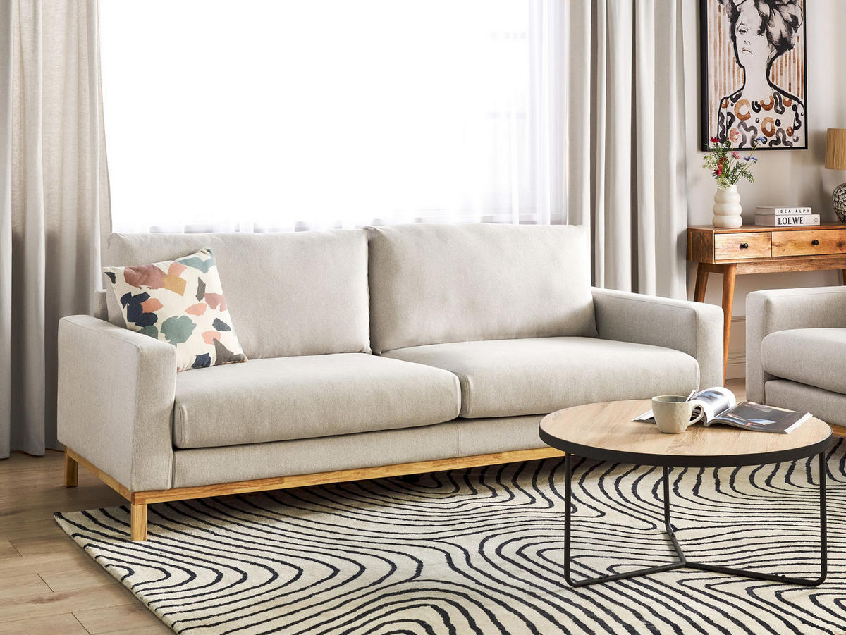 3-SITZER-SOFA beige/hellbraun Siggard - Hellbraun/Beige, Textil (217/84/92cm) - Beliani