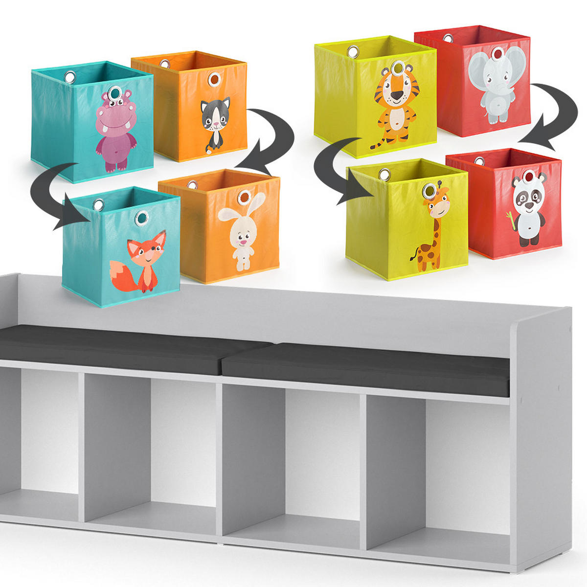 KINDERSITZBANK Luigi Weiß 142.4 x 53.4 cm 4 Fächer, mit Faltboxen bunt - Weiß, Holzwerkstoff (142.4/53.4/31.2cm) - Vicco