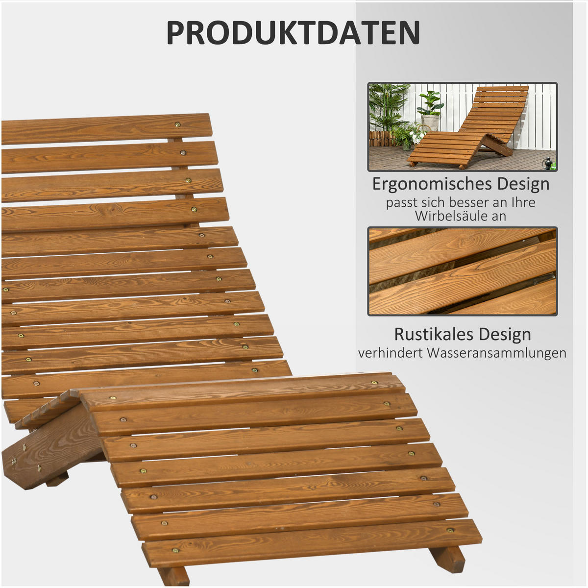 GARTENLIEGE - Teakfarben, Holzwerkstoff (170/77/66cm) - Outsunny