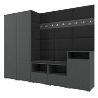GARDEROBE NELA VIII 250 cm (Modulare Flurmöbel Graphit mit Sitzpolster Schwarz 16 2 Schränke + Sideboard) - Silberfarben/Schwarz, Holz/Holzwerkstoff (250/187/40cm) - Ravio