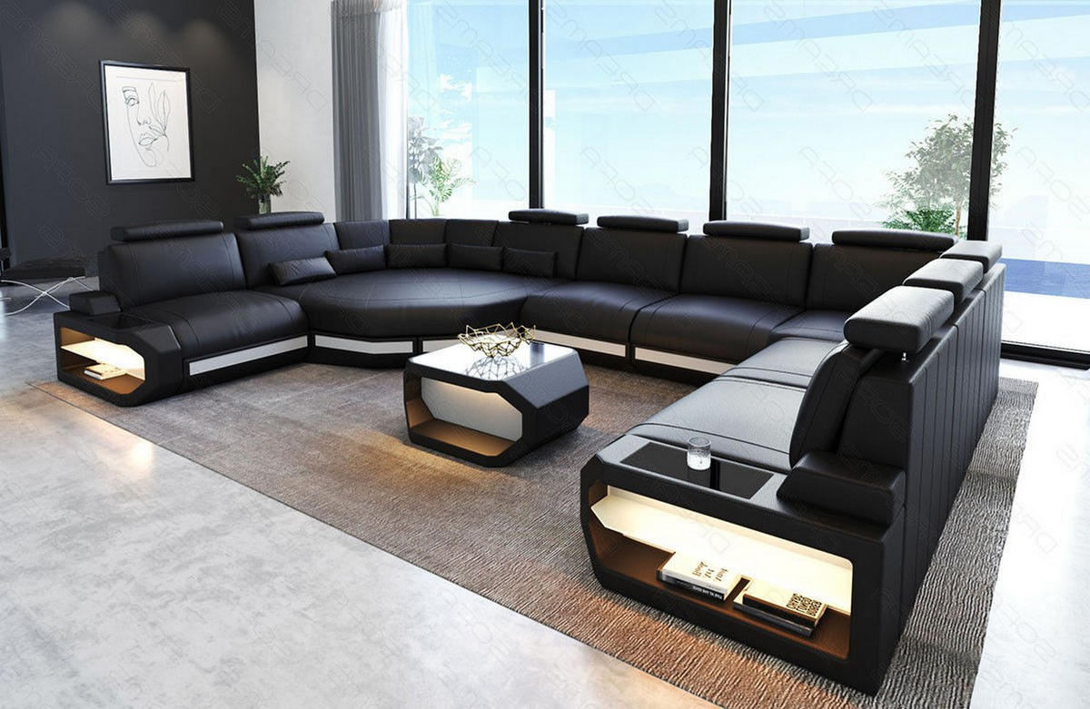 LEDERSOFA Asti L - Schwarz/Weiß, Leder (427/93/280cm) - Sofa Dreams