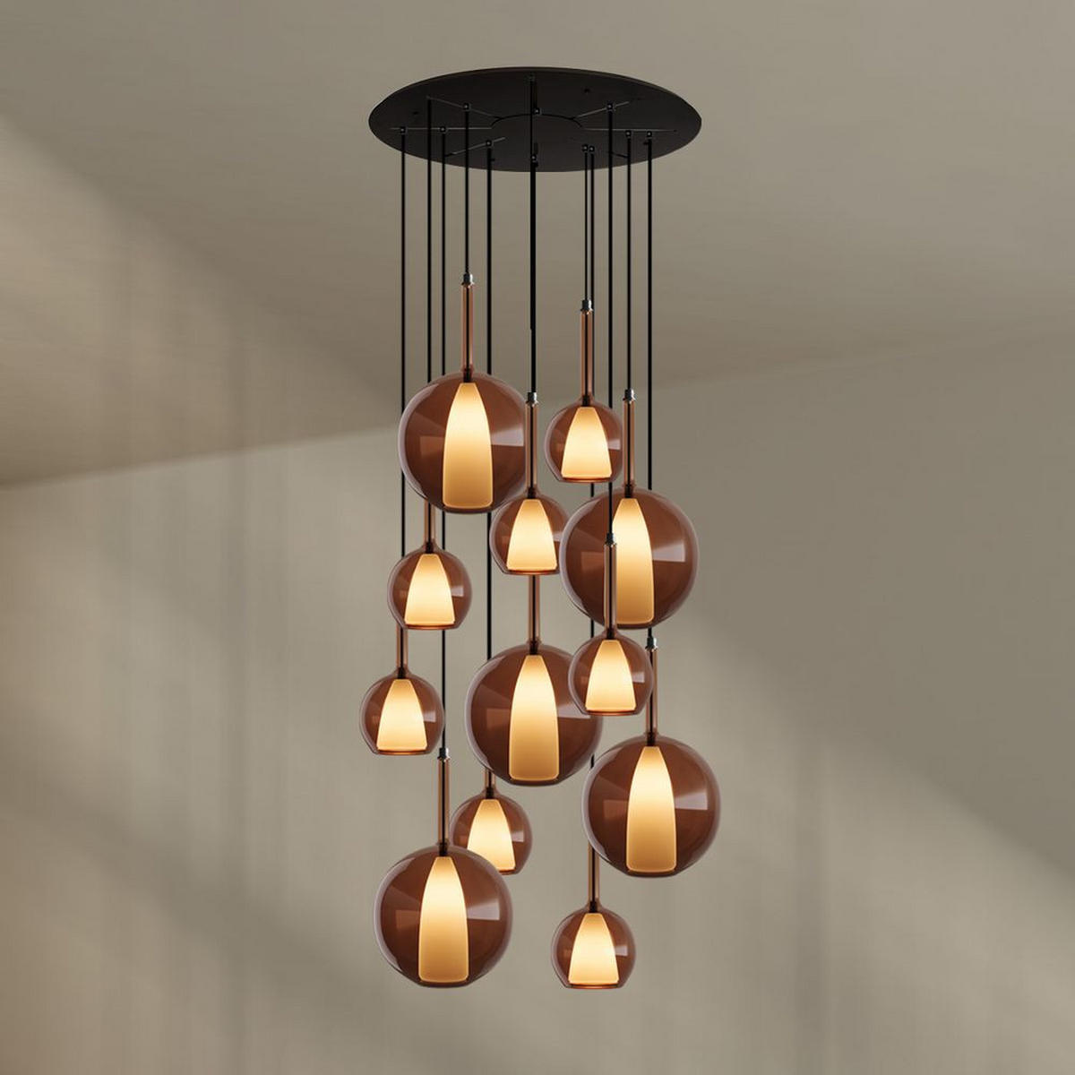 GALERIELEUCHTE Belluna 12-flammig Braun Ø 14/24cm - Braun, Glas (24/24/45cm) - s.luce