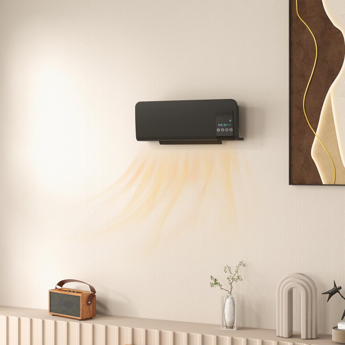 WANDHEIZLÜFTER DE-17073 PTC 1000/2000 W Schwarz - Schwarz, Kunststoff (12/21.5/54.5cm) - ComfortXL
