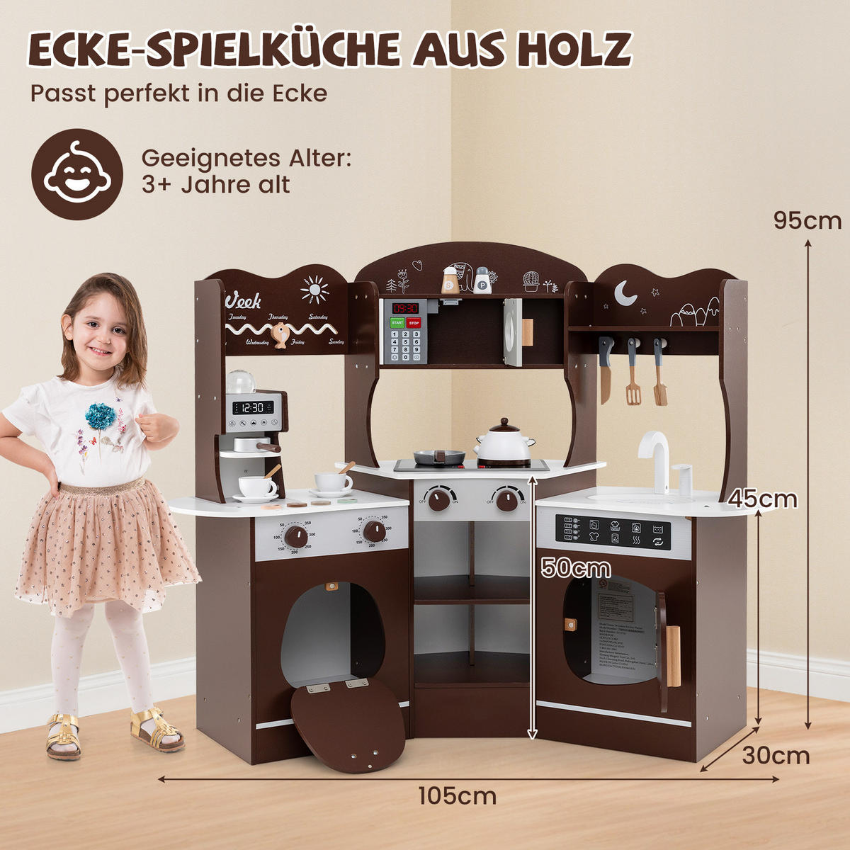 ECK-SPIELKÜCHE Braun - Braun, Holzwerkstoff (30/95/105cm) - COSTWAY