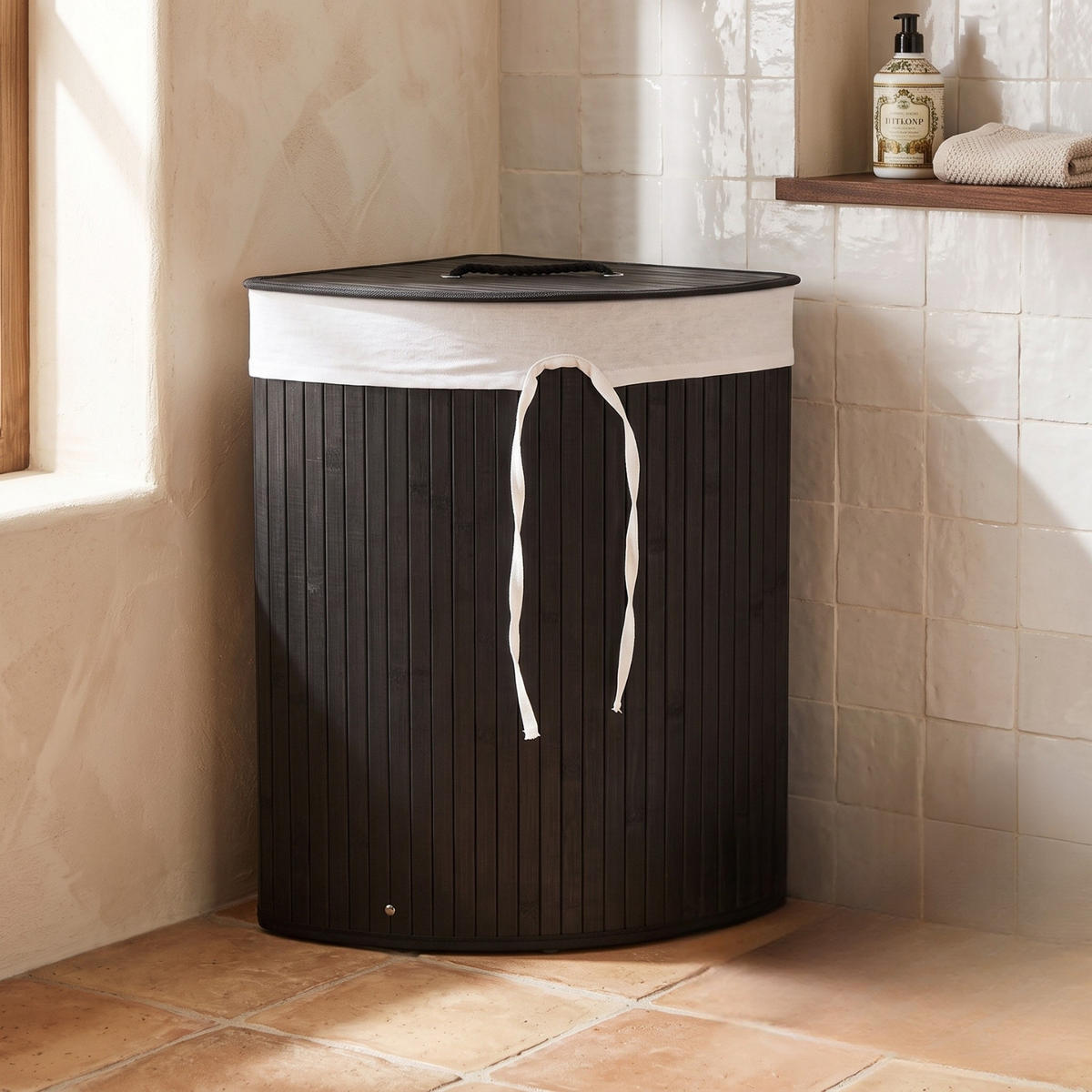 WÄSCHEKORB aus Bambus 60 l 37/37/60 cm - Schwarz, Naturmaterialien (37/60/37cm) - NUXIO